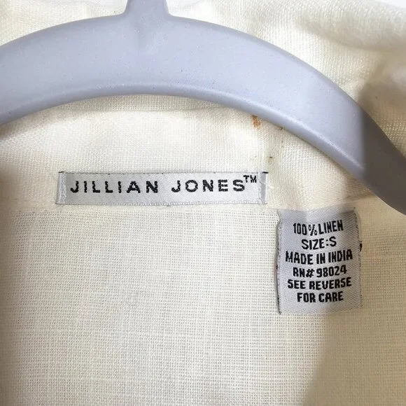 Vintage JILLIAN JONES 100% Linen Button Up Shirt Blouse Top OFF WHITE size S - Picture 2 of 8